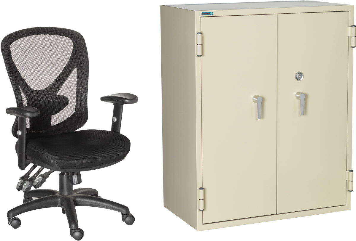 Phoenix FRSC36 Fire Fighter 90 Minute Fire Rated Storage Cabinet Next to Office Chair