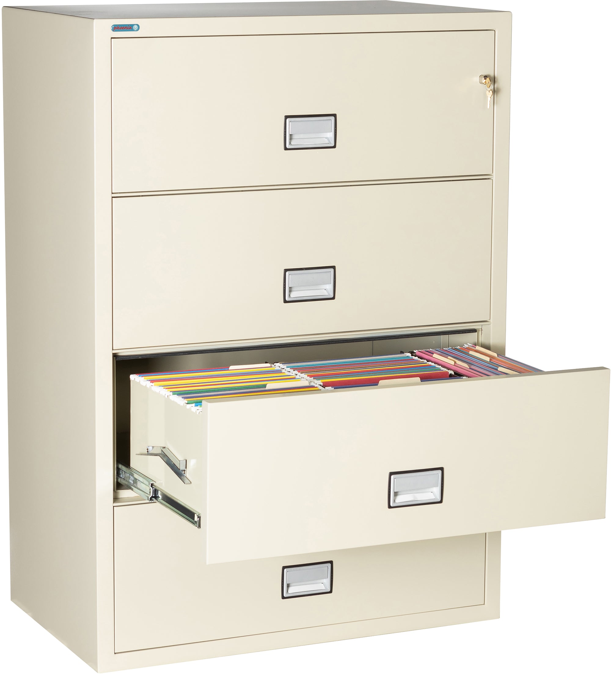 Phoenix Safe LAT4W38 38" 4 Drawer Lateral Size Fire File Cabinet Putty