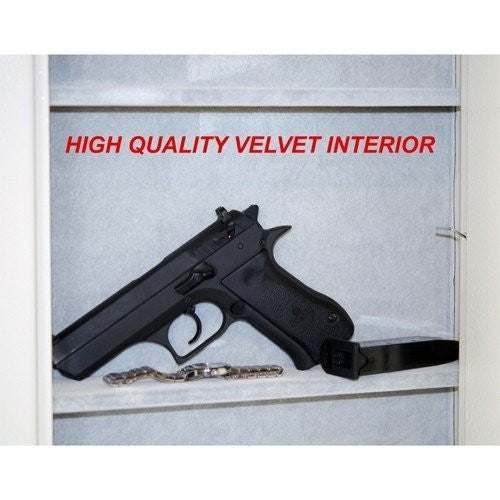Protex FW-1814Z Biometric Wall Safe Showing Handgun on Velvet Interior