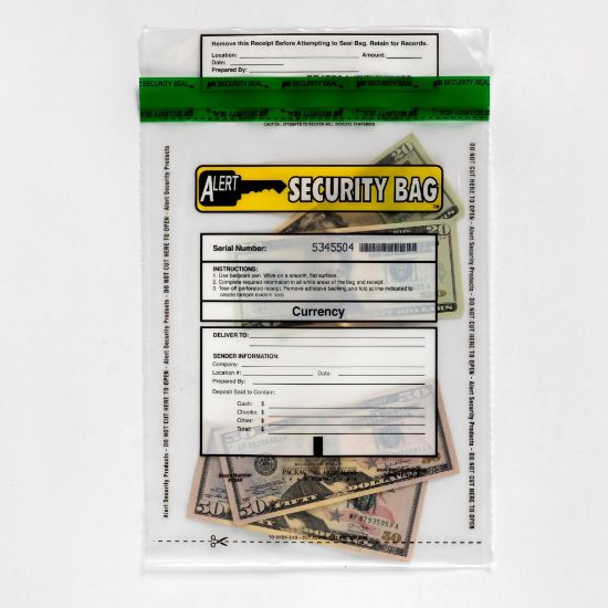 Alert 912AV-250 Bank Deposit Bag Clear 9" x 12" - 250 Pack Full of Cash