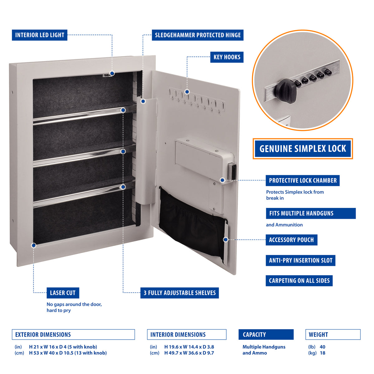 Viking VS-52SXW Mechanical Hidden Wall Safe with Simplex Lock White ...