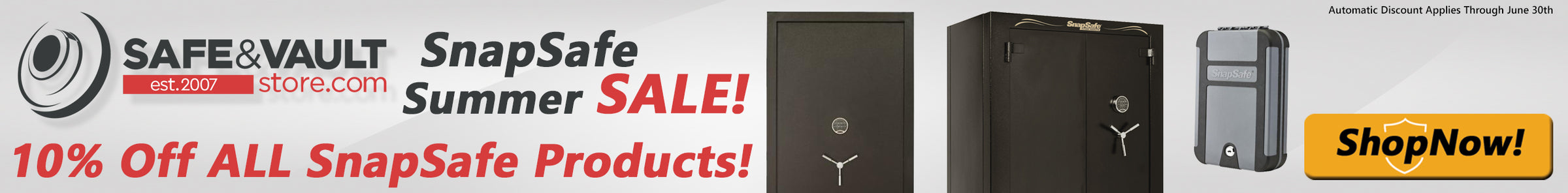 Promotional banner for 10% off all SnapSafe products ordered in June, 2026.