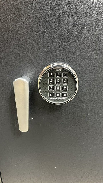 Close-up view of the digital ESL10 lock the safe comes with. 