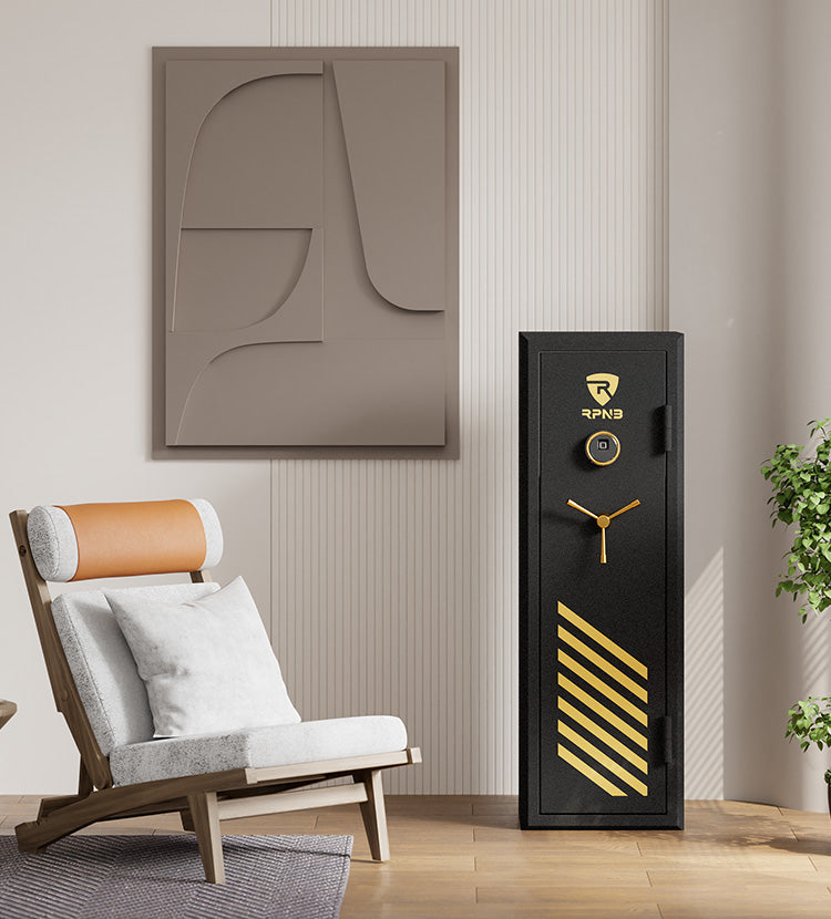RPNB RPFS10-B 10 Gun Fireproof Biometric Gun Safe Black Installed in Living Room