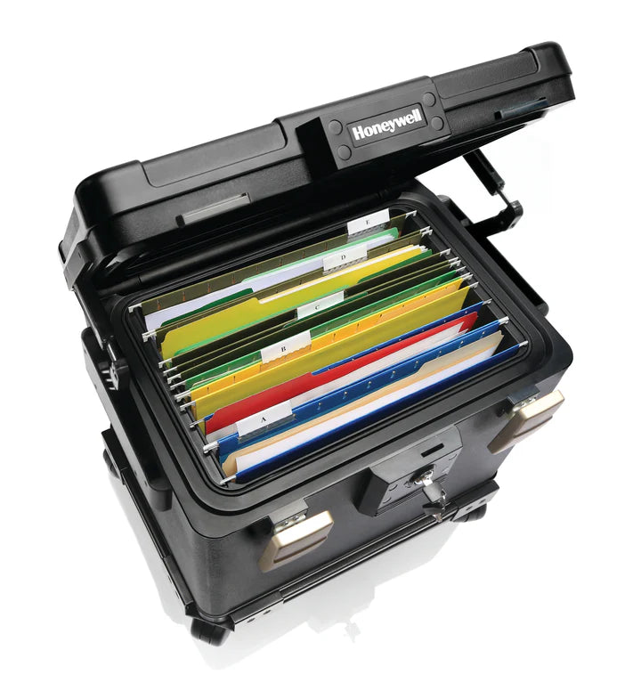 Honeywell 1108 XL Fire & Water Legal Size File Chest Top View with Files