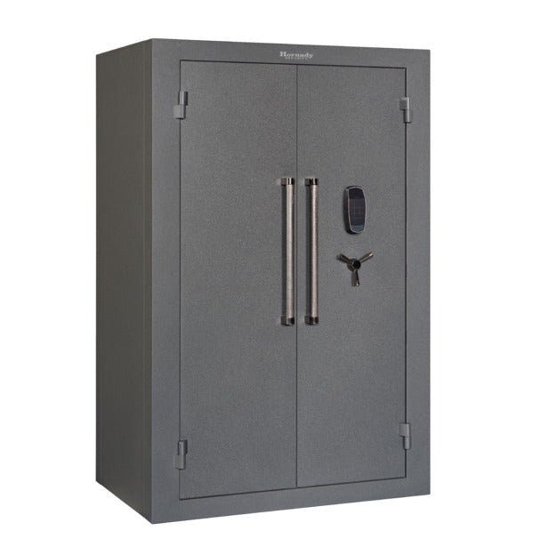 Hornady 95072 VEXIS Mobilis Double Door MAX safe closed from right side with dual pull handles, VEXIS keypad, and handle