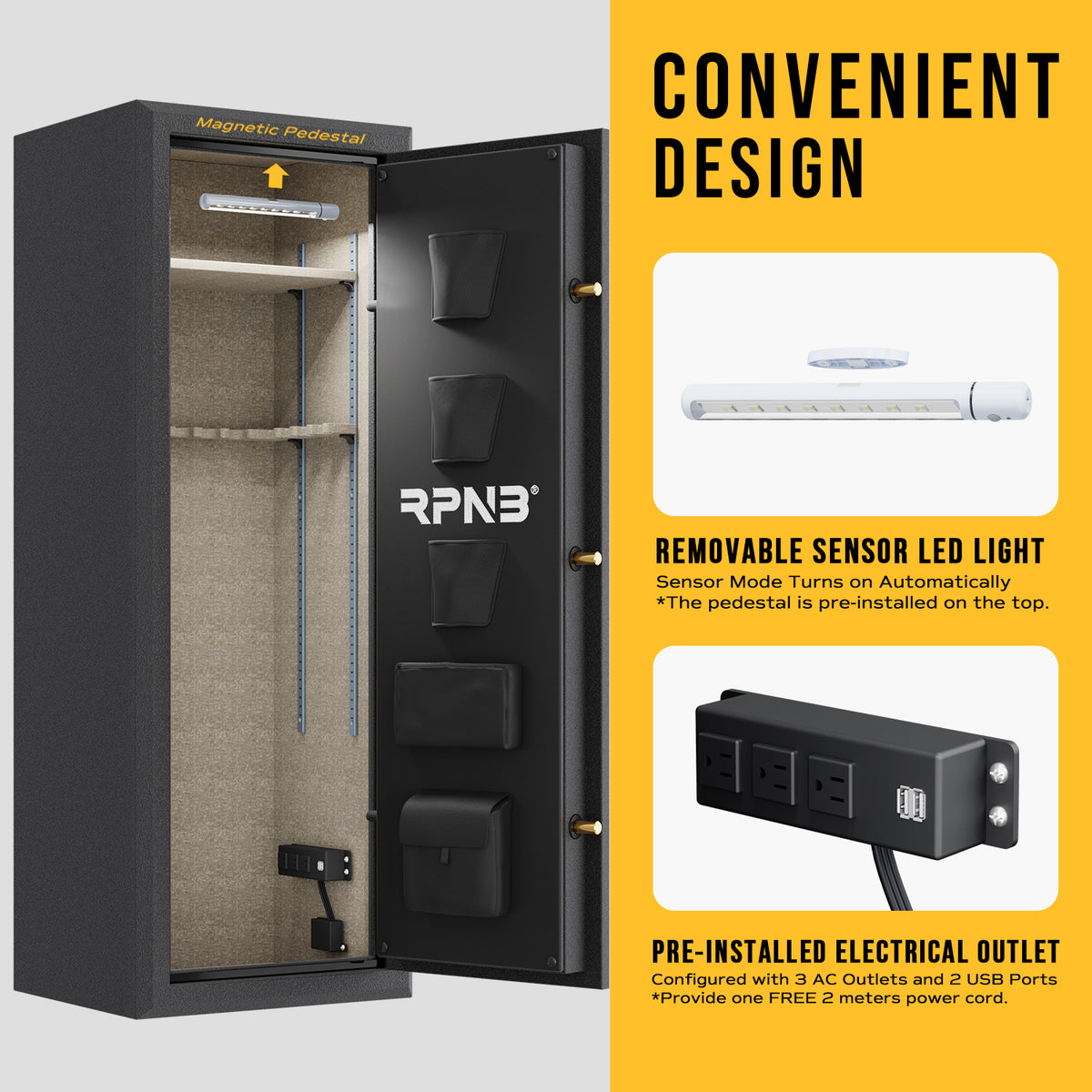 RPNB RPFS14-B 14 Gun Fireproof Biometric Gun Safe Black Features