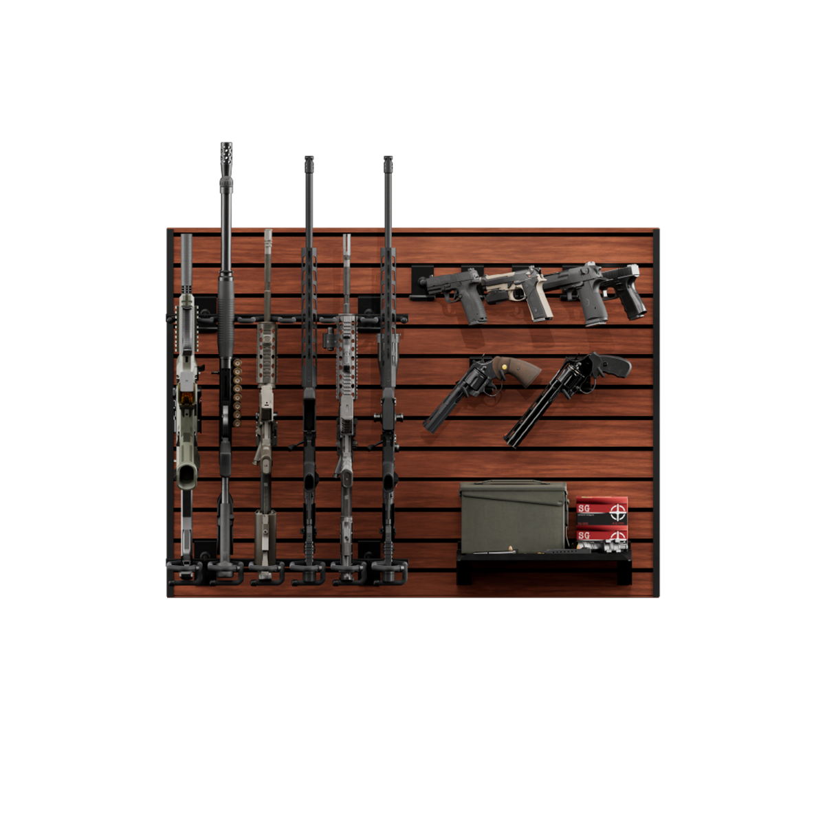Hold Up Displays Gun Wall Bundle for 6 rifles and 6 pistols Black HD90 Black Wlanut