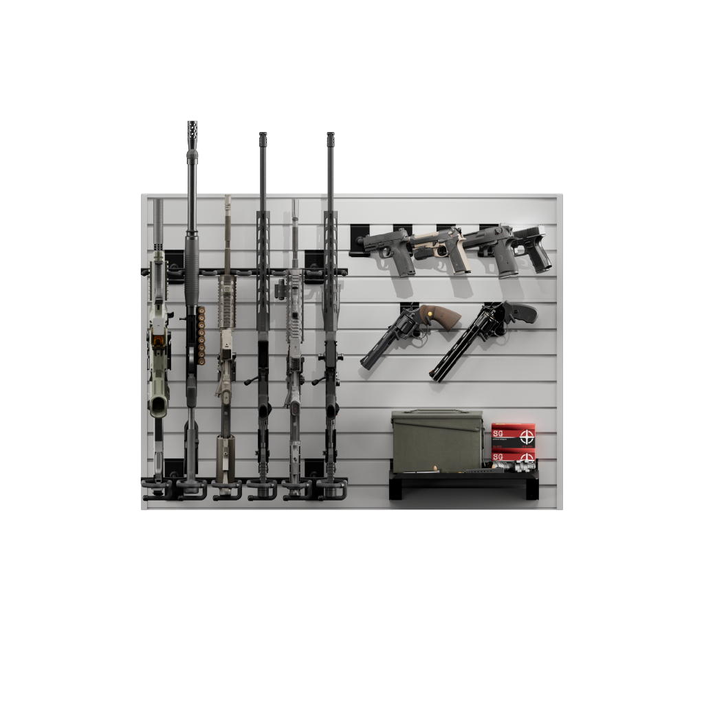 Hold Up Displays Gun Wall Bundle for 6 rifles and 6 pistols Black HD90 Light Silver