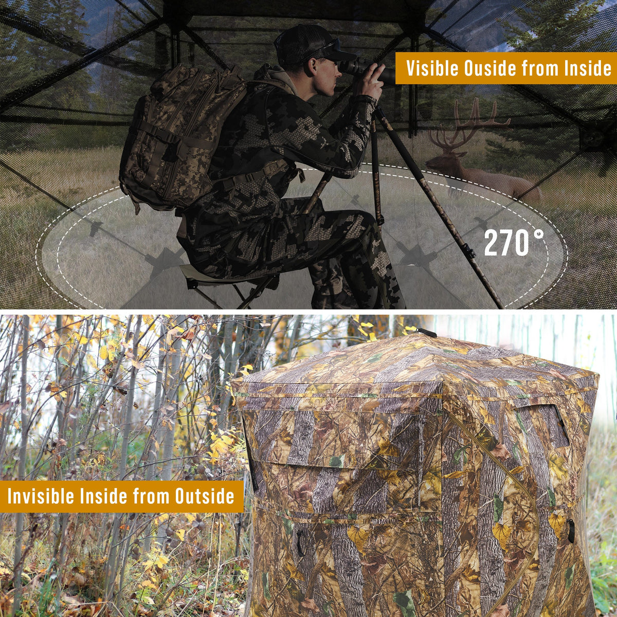 RPNB HGB-1 Hunting Blind One-Way 270 Degree See Through 2-3 Person Portable Pop-Up Hunter Inside Viewing Outside with Scope
