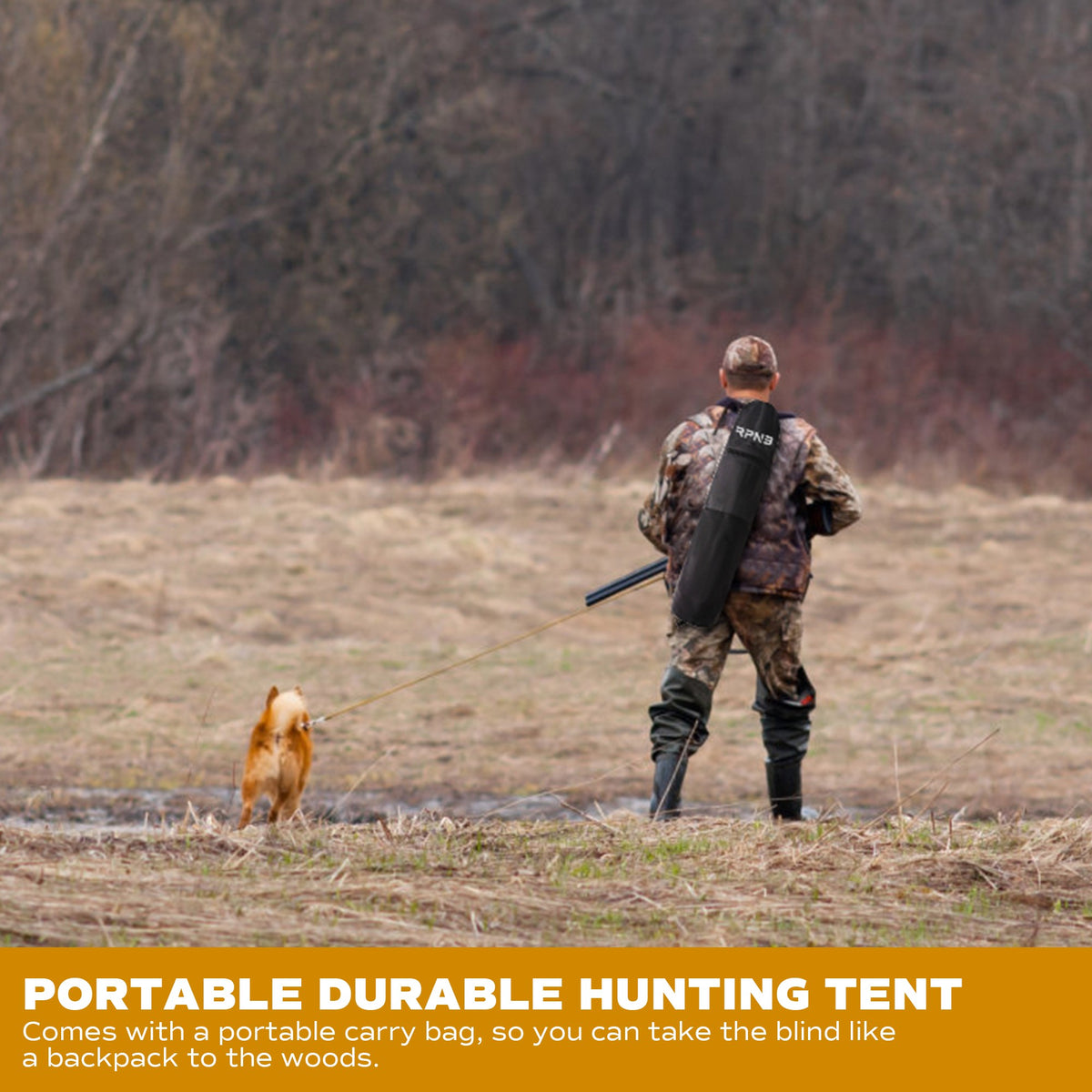 RPNB HGB-2 Hunting Blind Two-Panel Easy Setup One-Way See-Through Dual Hub Carrying On Back with Dog