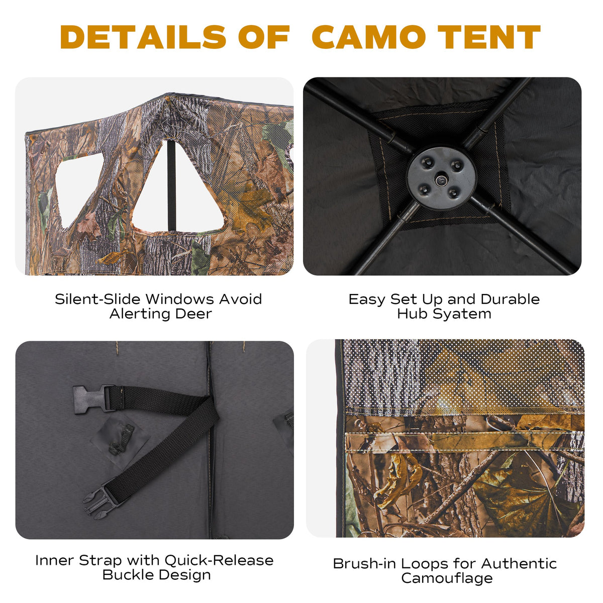 RPNB HGB-2 Hunting Blind Two-Panel Easy Setup One-Way See-Through Dual Hub Details of Camo Tent