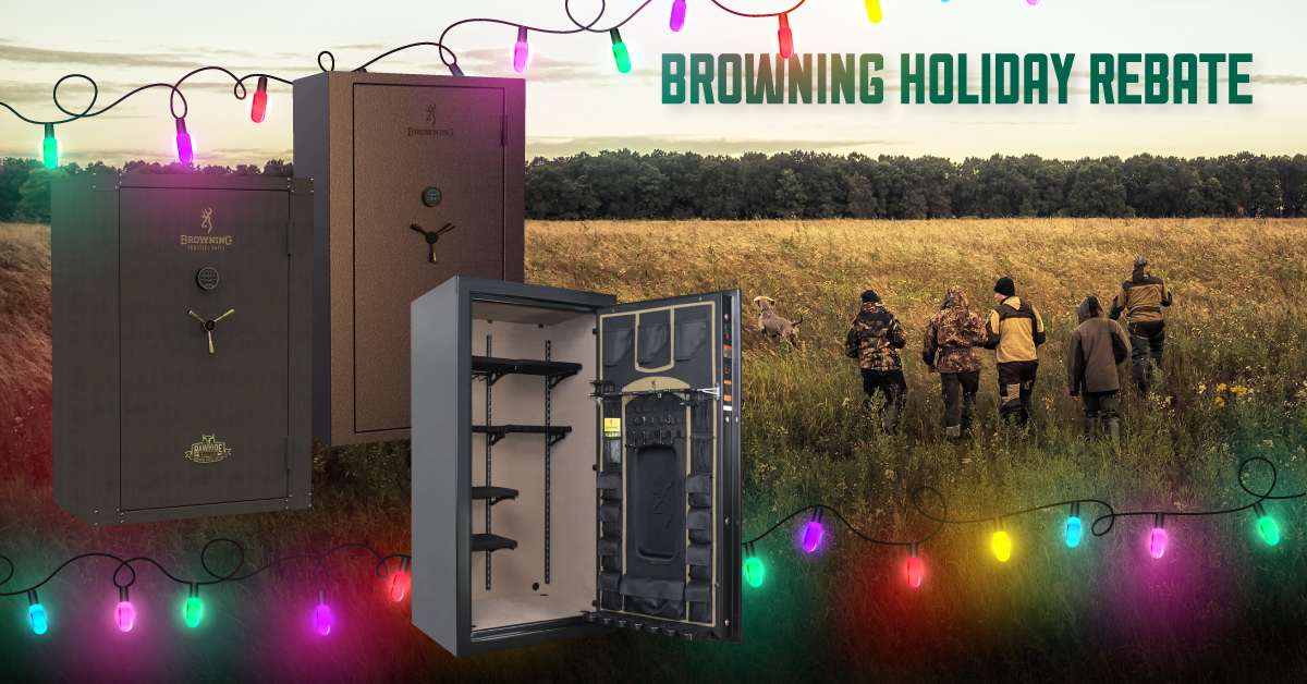 Promotional Banner for up to $400 back on new browning safes purchased before the new years with Browning's Holiday Rebate!