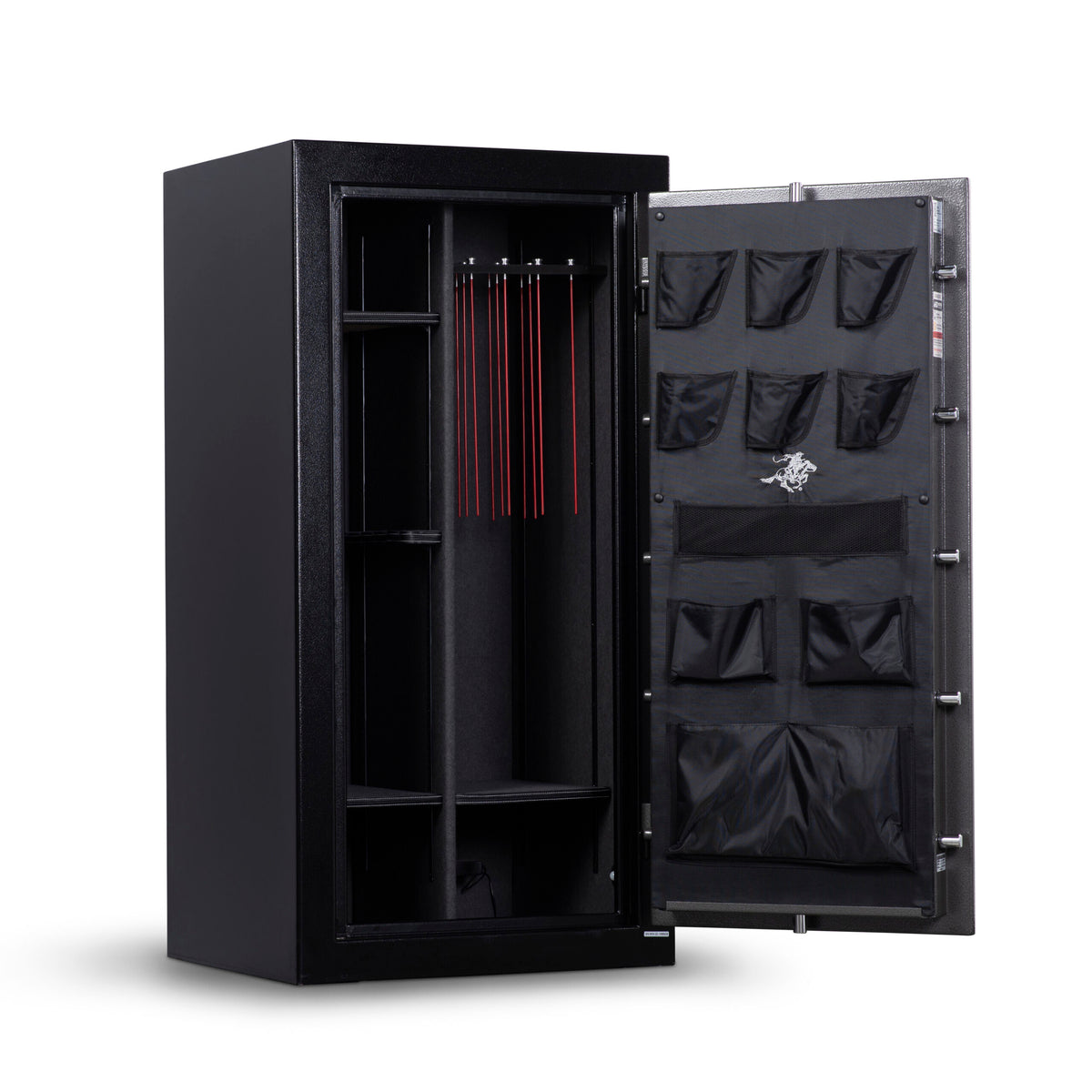 Winchester Ranger 26 door open showing empty interior with red GunStiXX vertical storage and door panel organizer