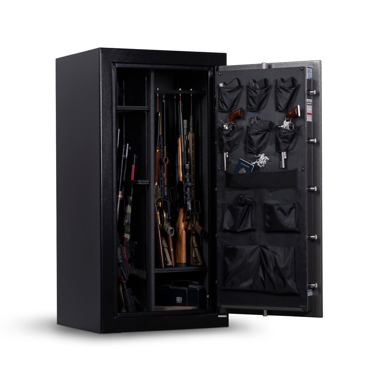 Winchester Ranger 26 loaded interior showing rifles and shotguns in GunStiXX vertical storage and pistols in the door organizer