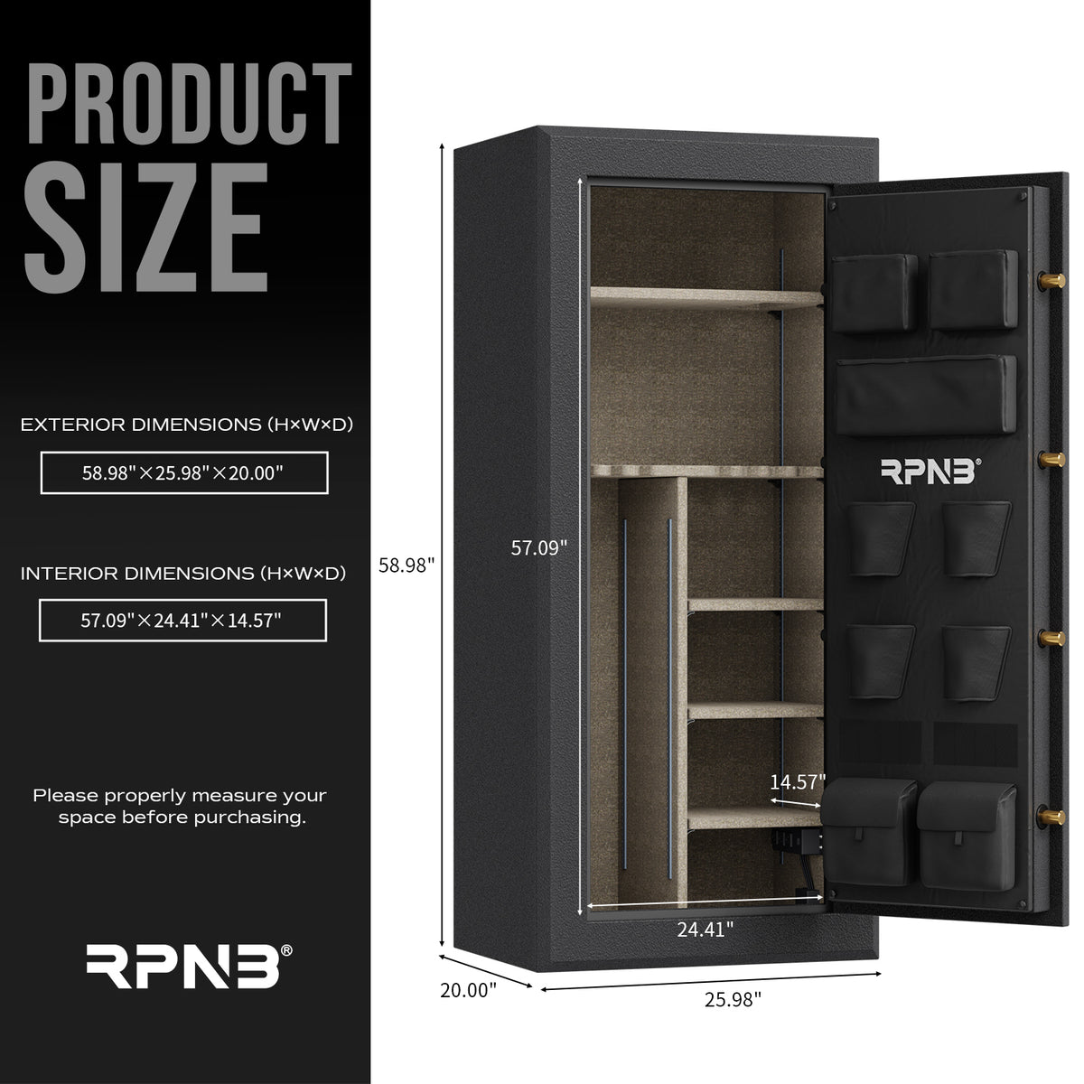 RPNB RPFS24-B 24 Gun Fireproof Biometric Gun Safe Black - Safe and ...