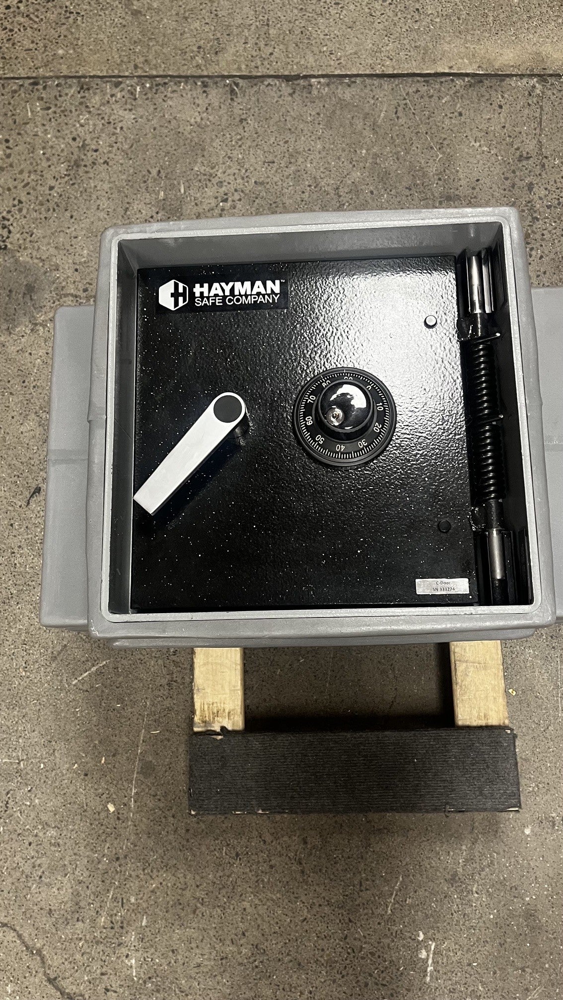 View of the 1-inch door with a key-locking dial. 