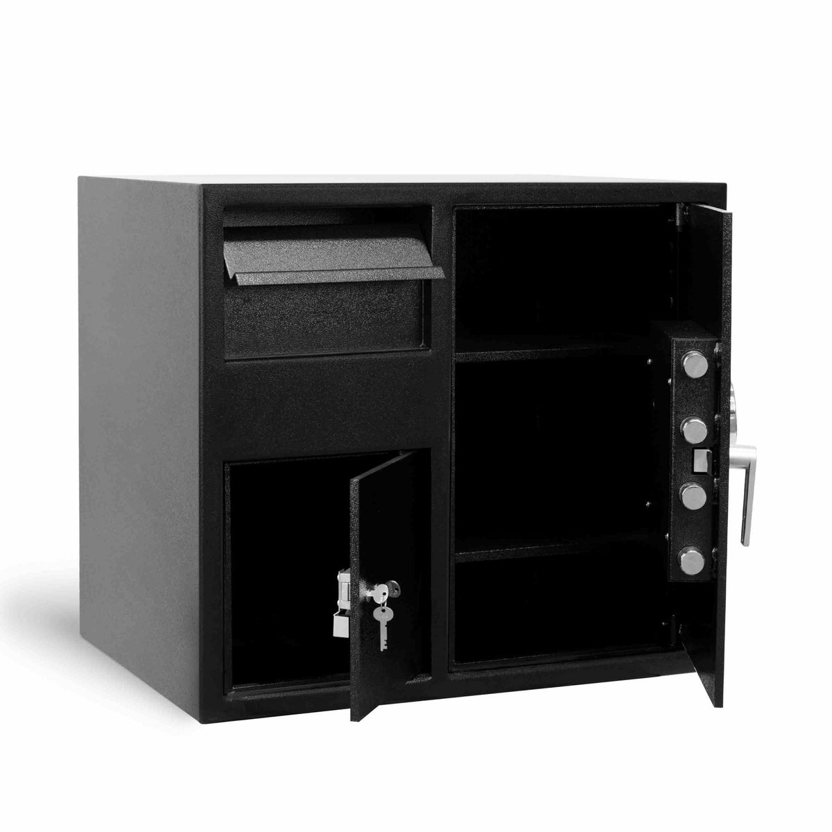 Pacific Safe FL273121SBS Side by Side Double Door Front Load Depository Safe Angled with Doors Open
