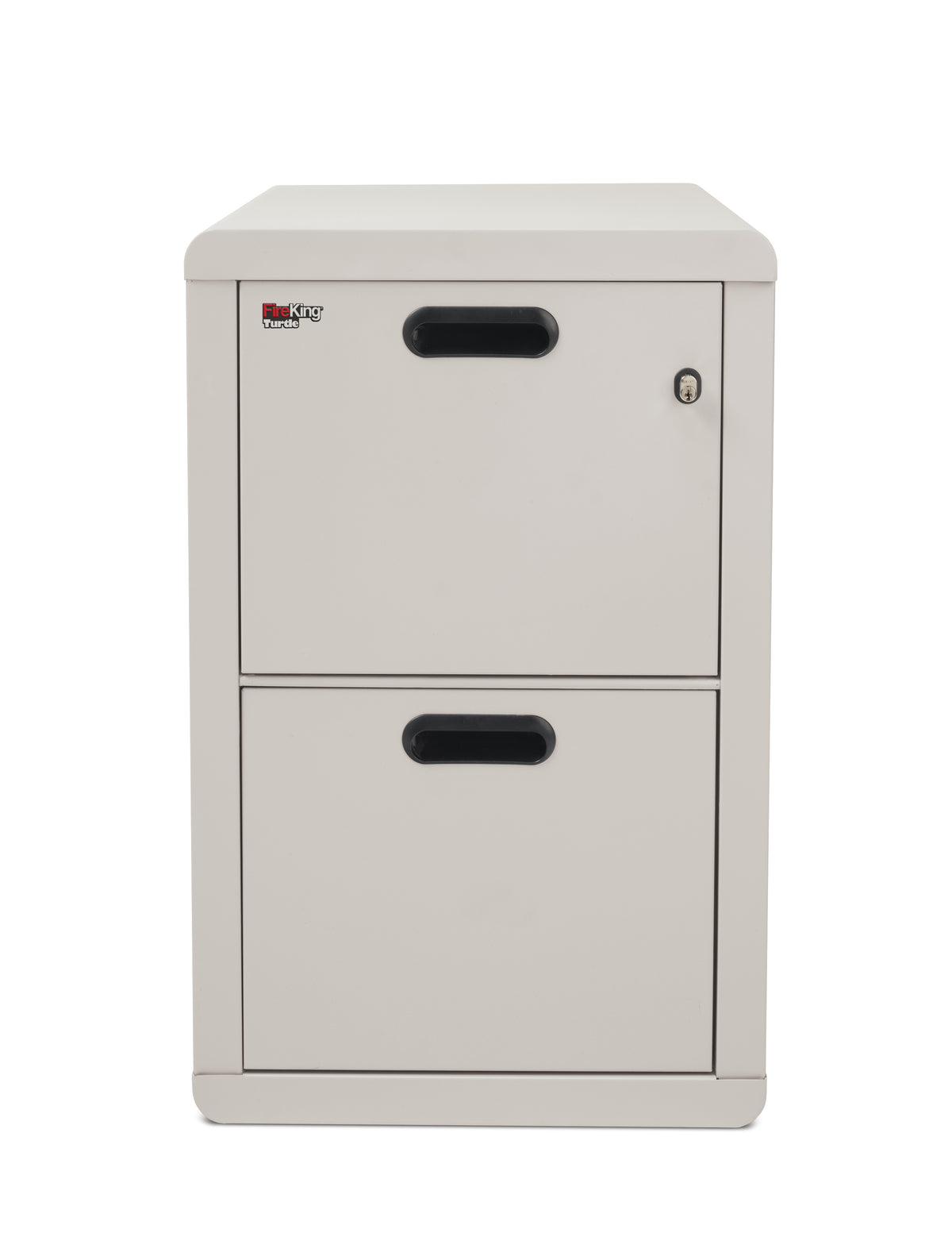 FireKing Turtle Contour 2-drawer fireproof file cabinet in Platinum, closed with radiused edges and recessed handles