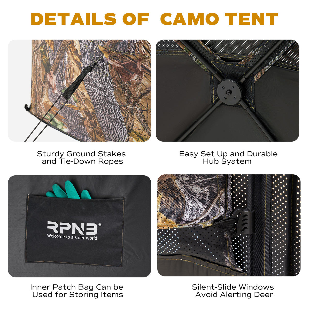 RPNB HGB-5 3-Hub Camouflage Ground Hunting Blind One-Way See Through Features