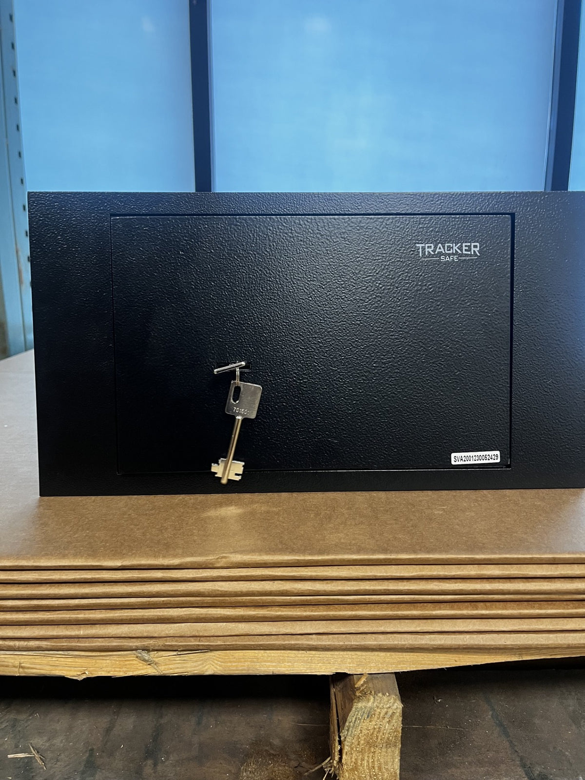 Front view of the safe with the keys inside of the lock. It comes with two keys. 