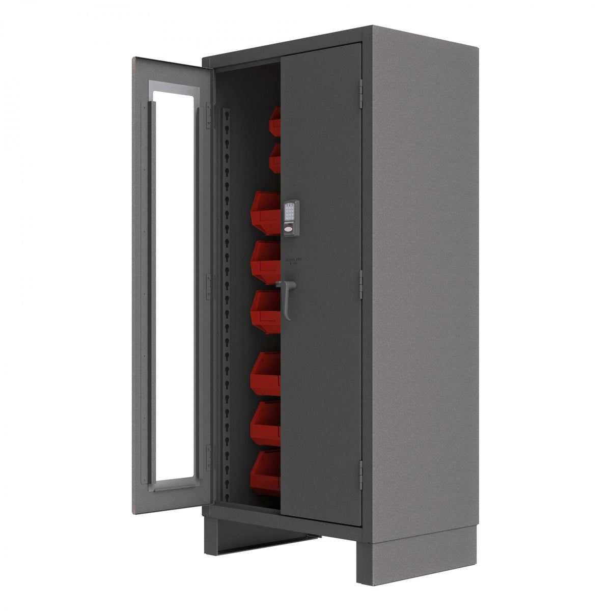 Durham 3702CXC-30B-1795 14-Gauge Security Access Control Cabinet Clear Door with 30 Red Bins