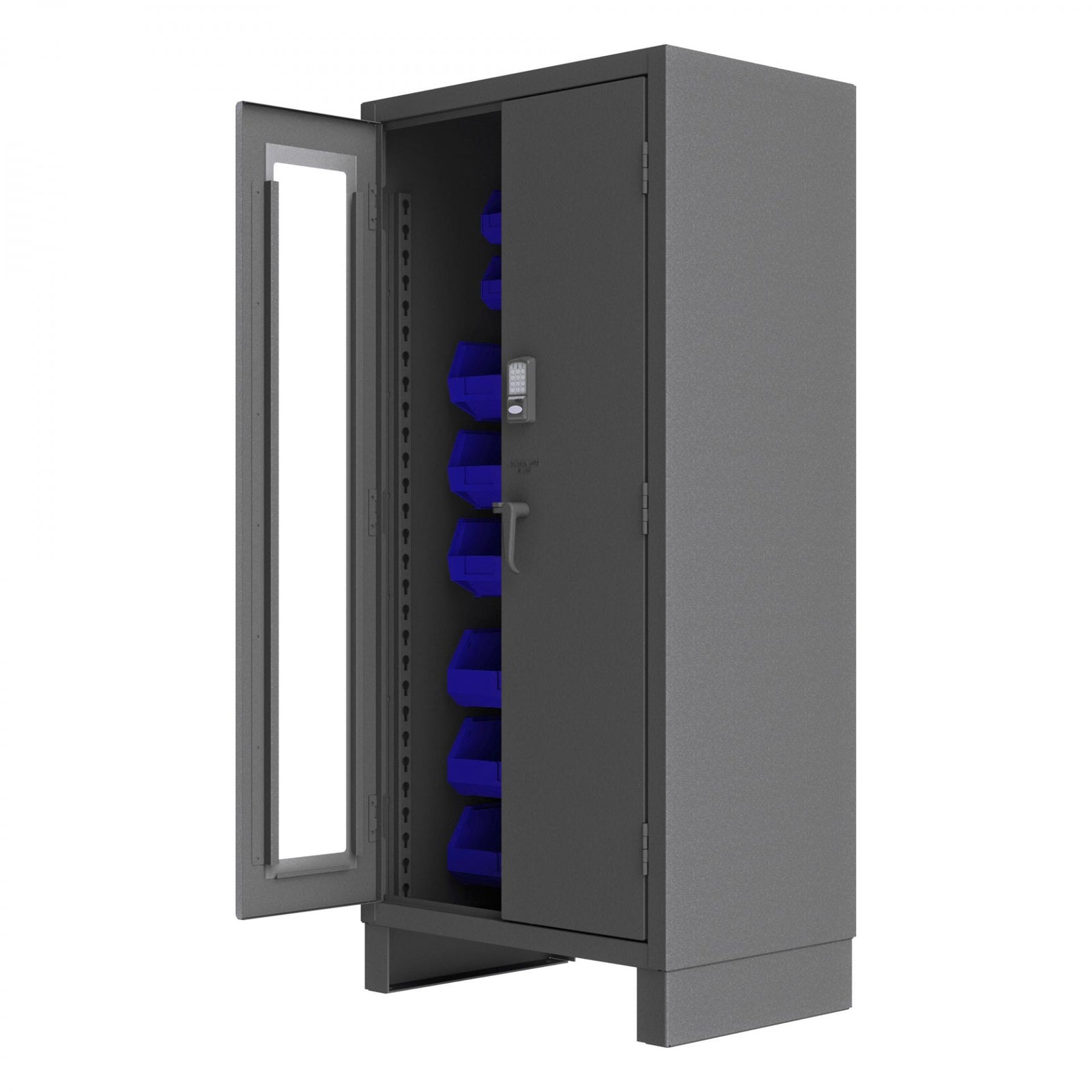 Durham 3702CXC-30B-5295 14-Gauge Security Access Control Cabinet Clear Door with 30 Blue Bins