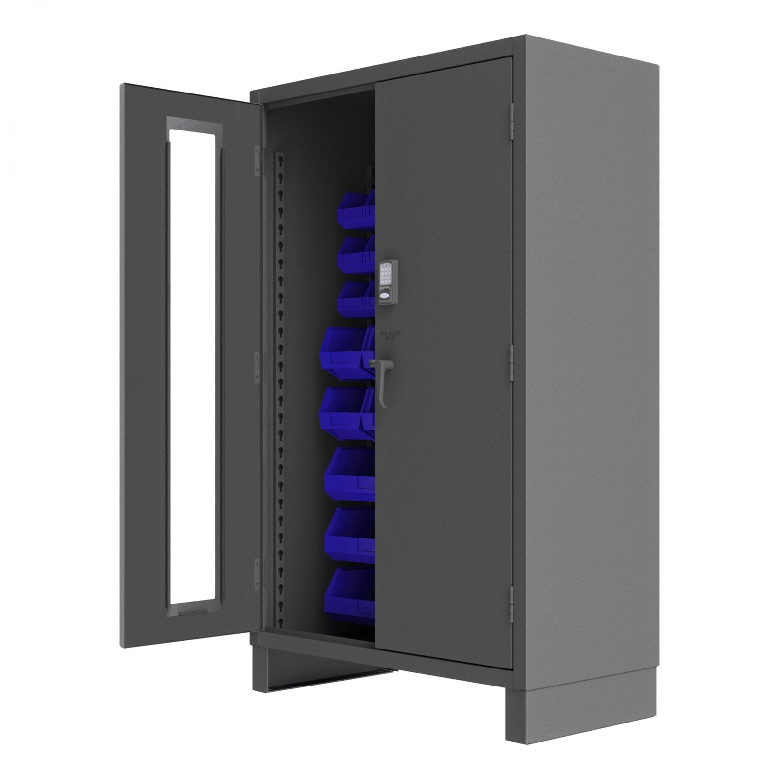 Durham 3703CXC-30B-5295 14-Gauge Security Access Control Cabinet Clear Door with 42 Blue Bins