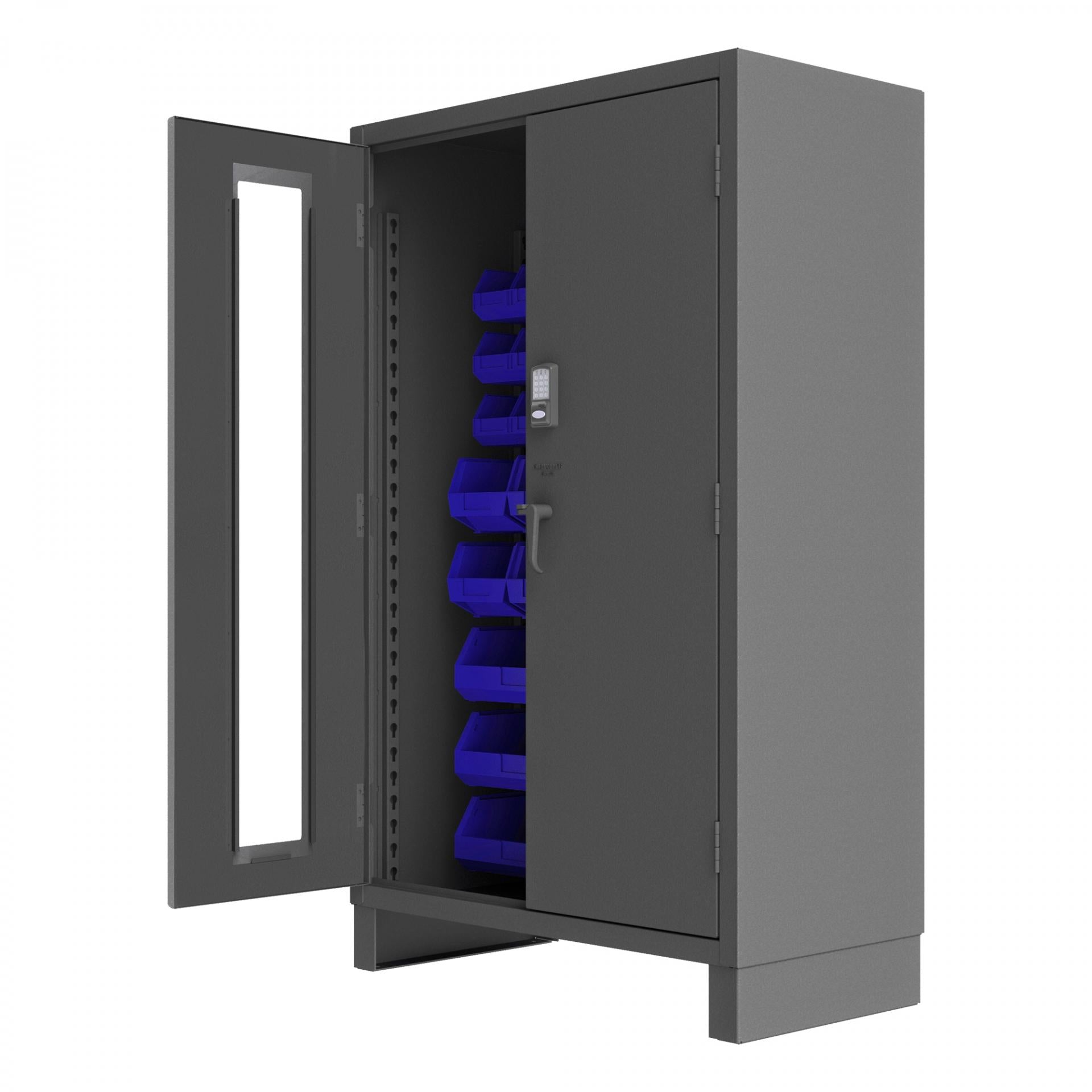 Durham 3703CXC-30B-5295 14-Gauge Security Access Control Cabinet Clear Door with 42 Blue Bins