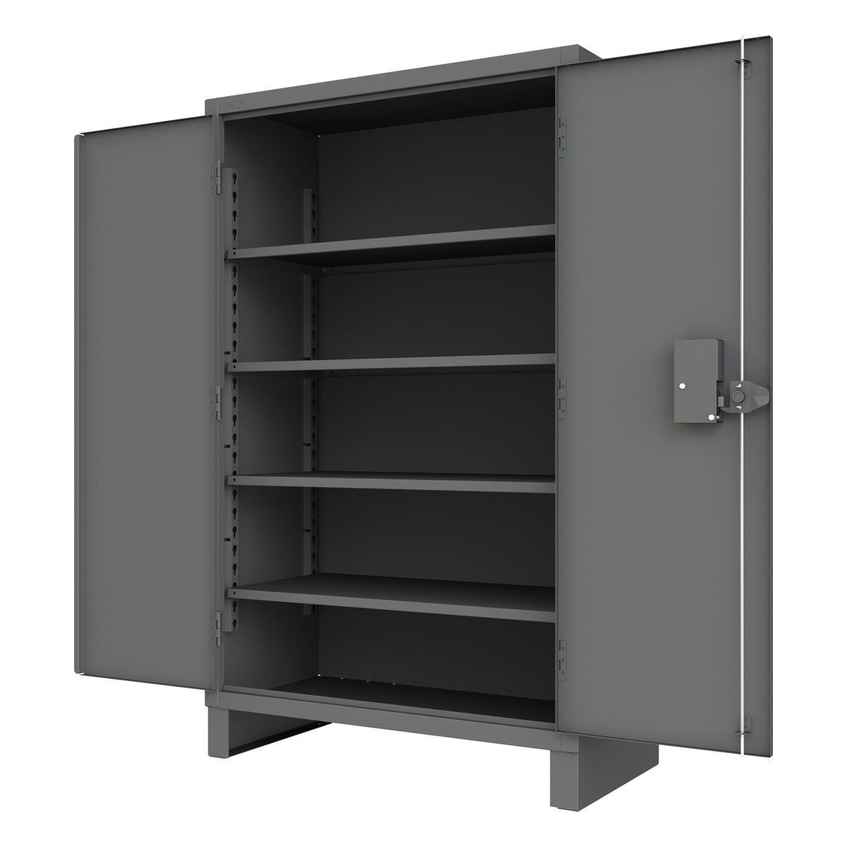 Durham 3703PL-4S-95 14-Gauge Security Access Control Cabinet with 4 Shelves Door Open