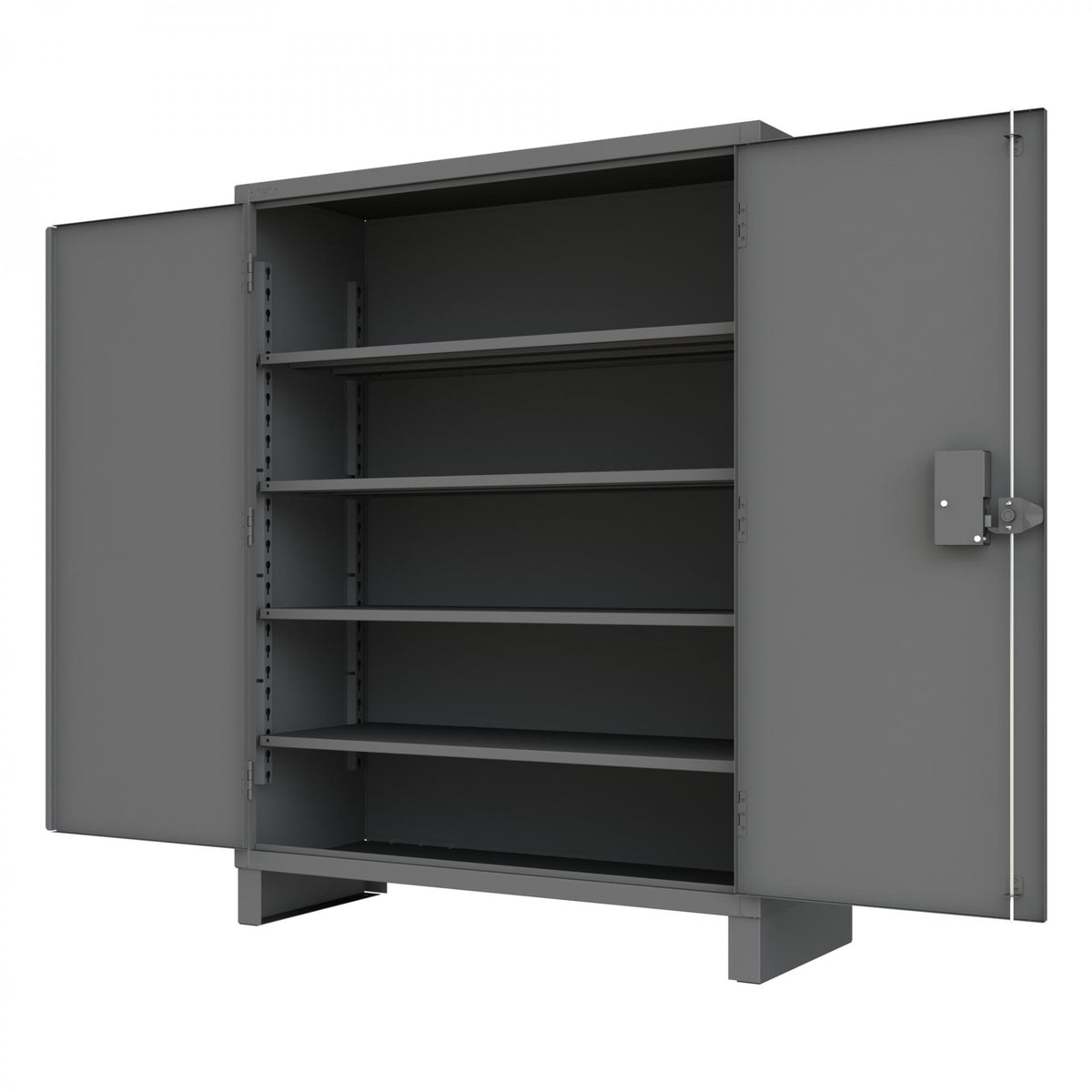 Durham 3704PL-4S-95 14-Gauge Security Access Control Cabinet with 4 Shelves Door Open