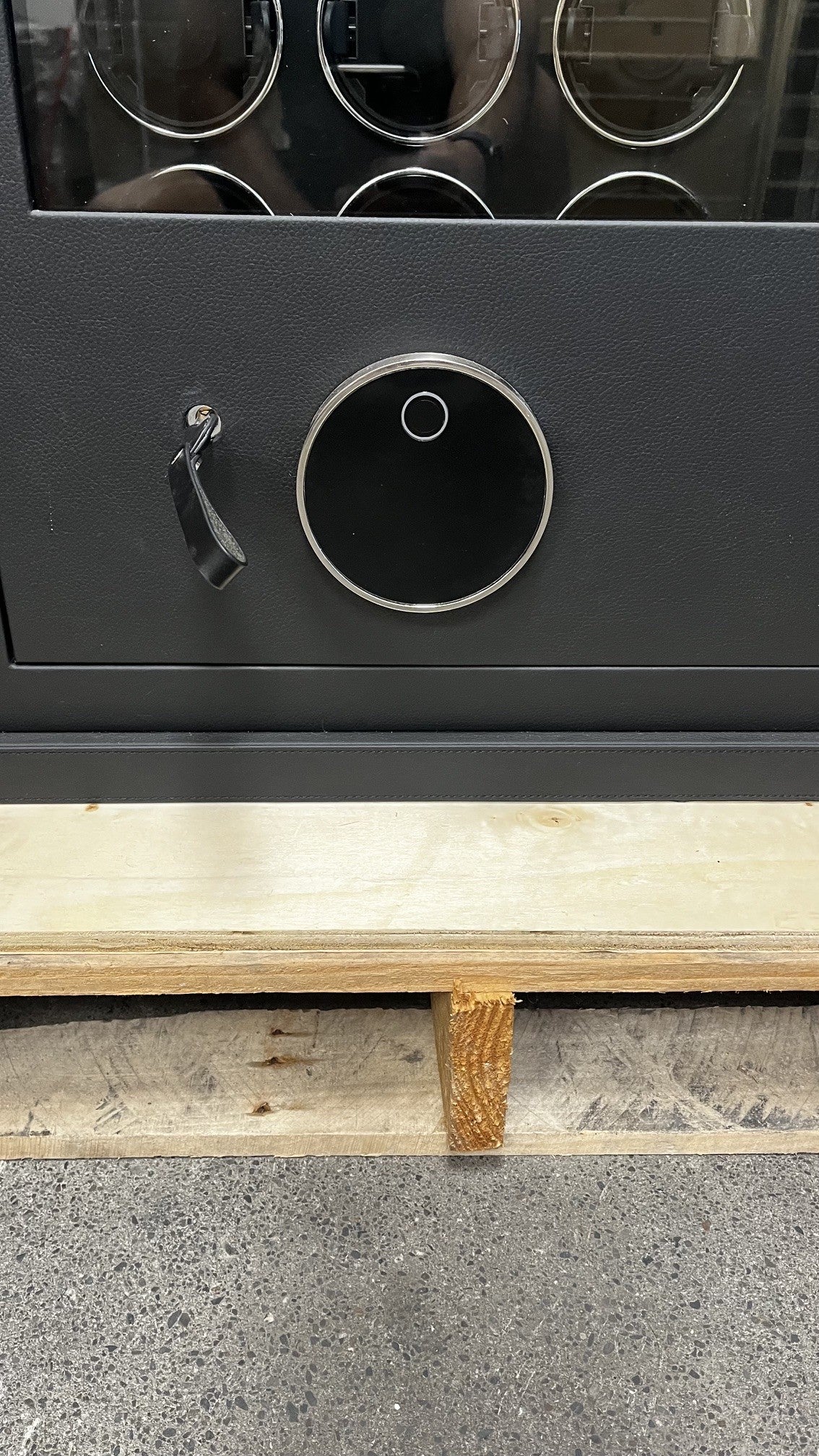 View of the keypad and backup key access. 