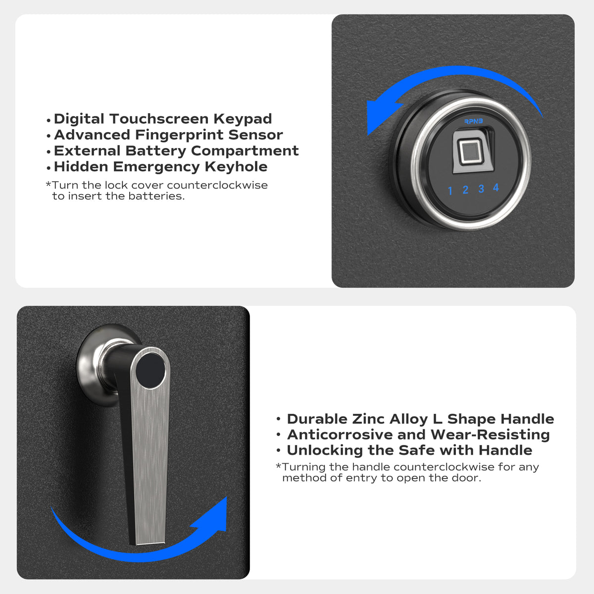 RPNB RP3FR 3 Gun Large Long Gun Cabinet Biometric Lock & Handle