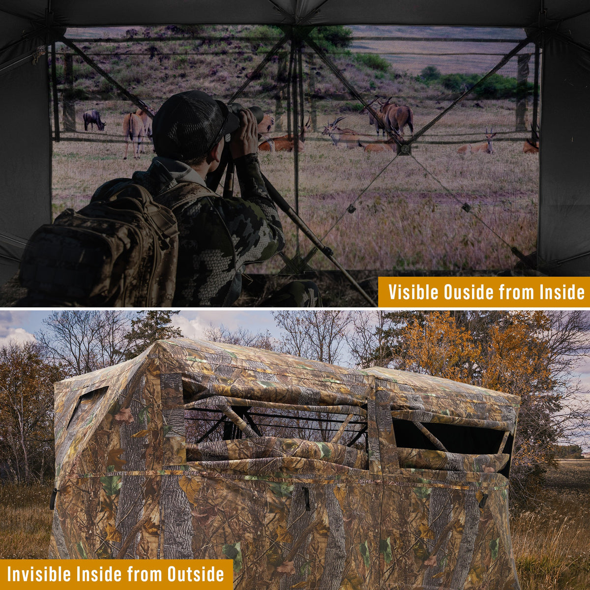 RPNB HGB-4 Camouflage  Hunting Blind One-Way See Through 4-6 Person Inside Viewing Deer Visible Outside from Inside