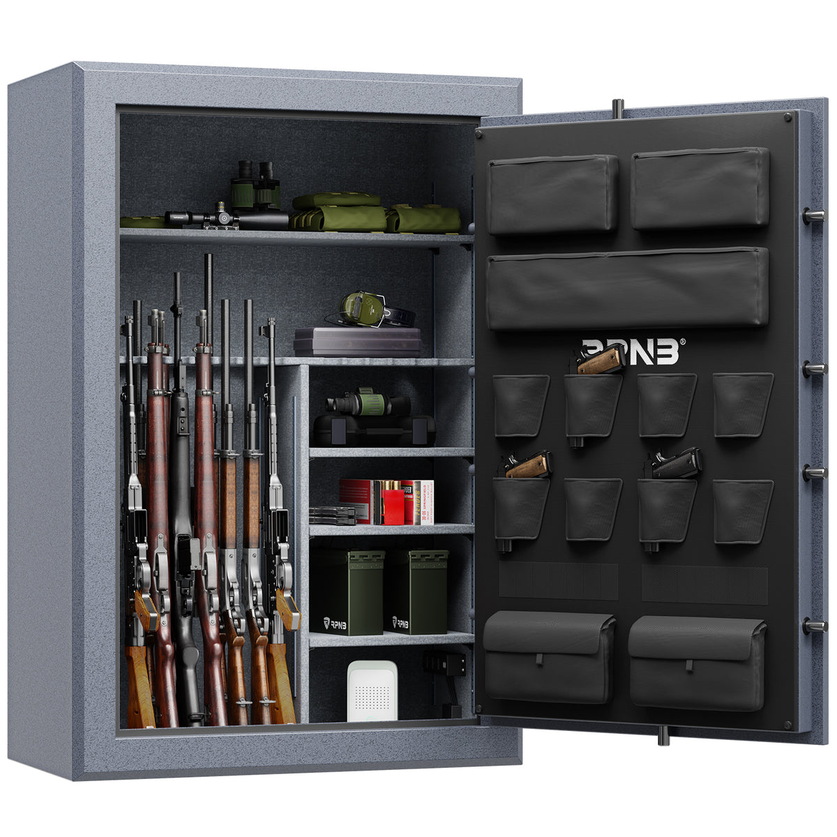 RPNB RPFS45-G 45 Gun Fireproof Biometric Gun Safe Grey Door Open Full