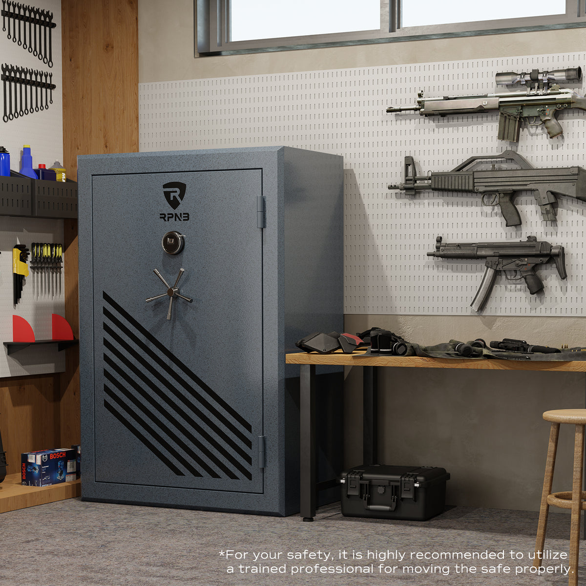 RPNB RPFS45-G 45 Gun Fireproof Biometric Gun Safe Grey Installed in Garage 2