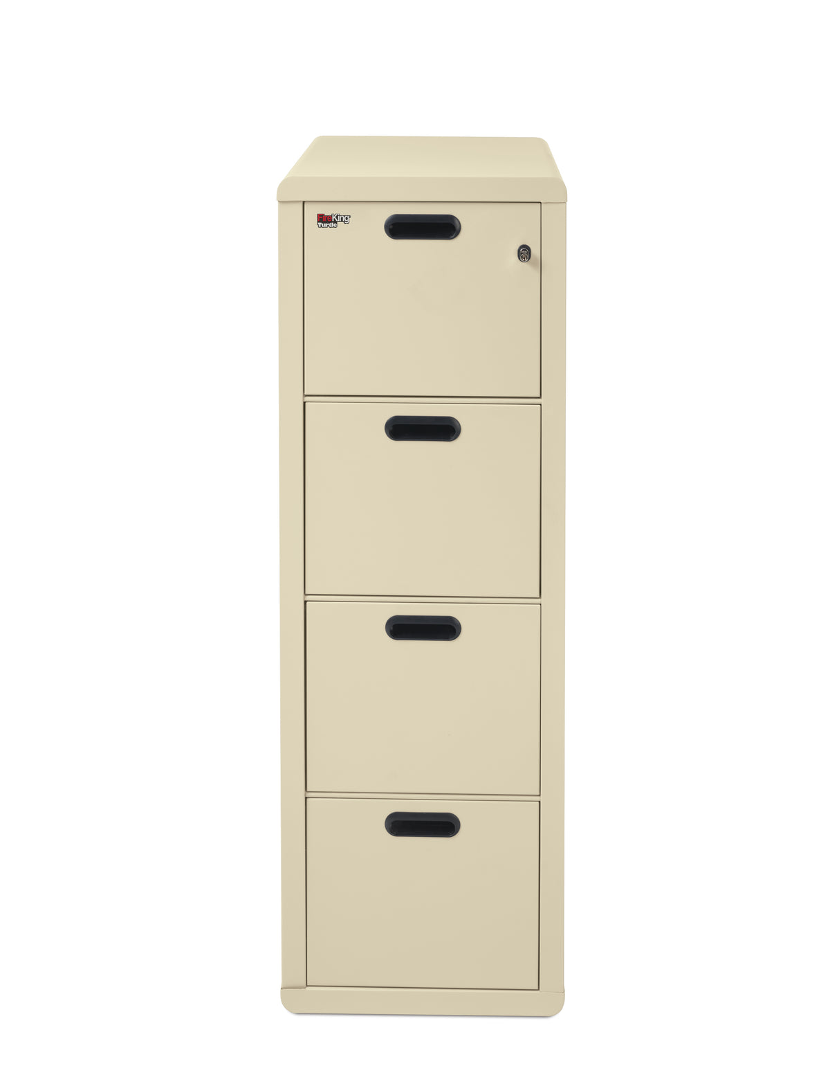 FireKing Turtle Contour 4-drawer fireproof file cabinet in Parchment, closed with radiused edges and recessed handles