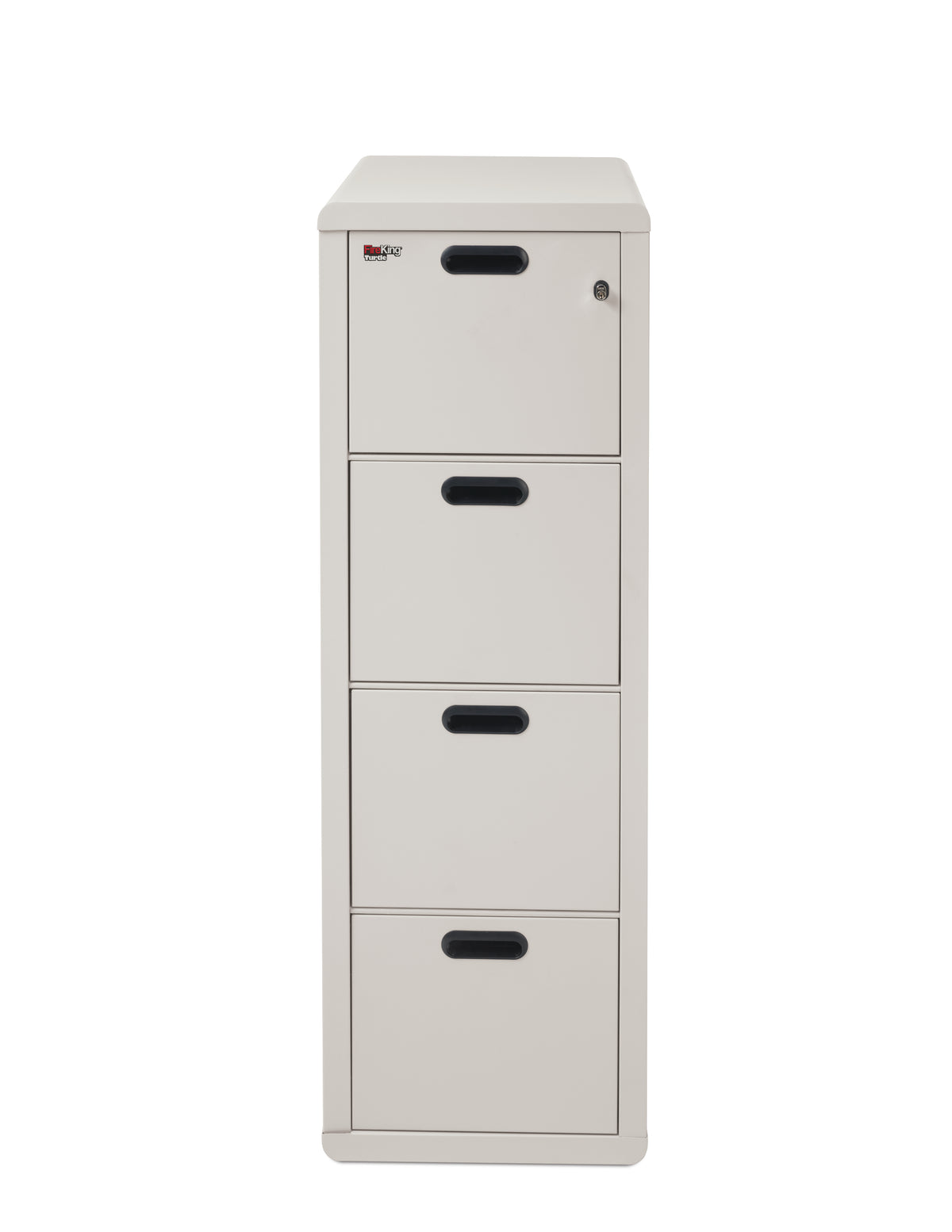 FireKing Turtle Contour 4-drawer fireproof file cabinet in Platinum, closed with radiused edges and recessed handles