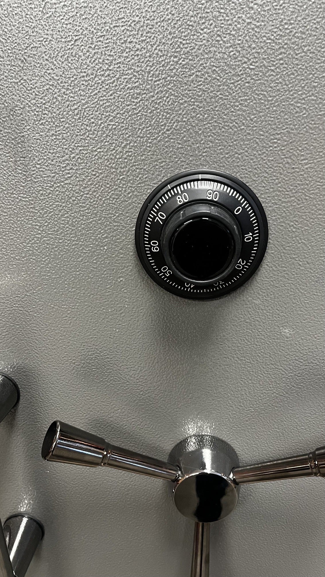 Close-up view of the mechanical dial lock. 