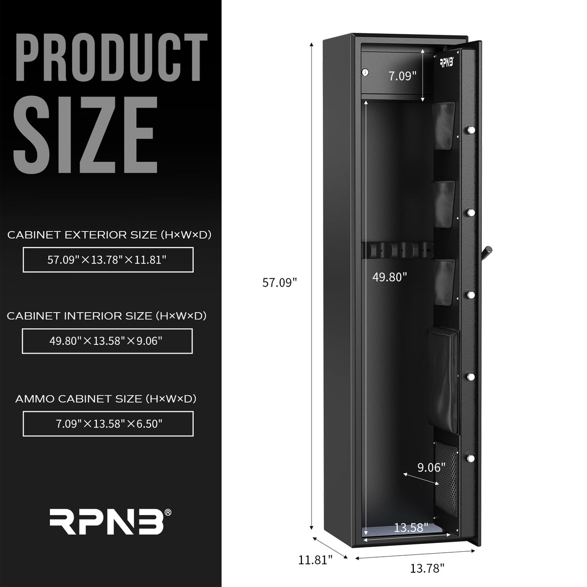 RPNB RP5FR Biometric Large 5 Gun Cabinet with Electronic Digital Lock Dimensions