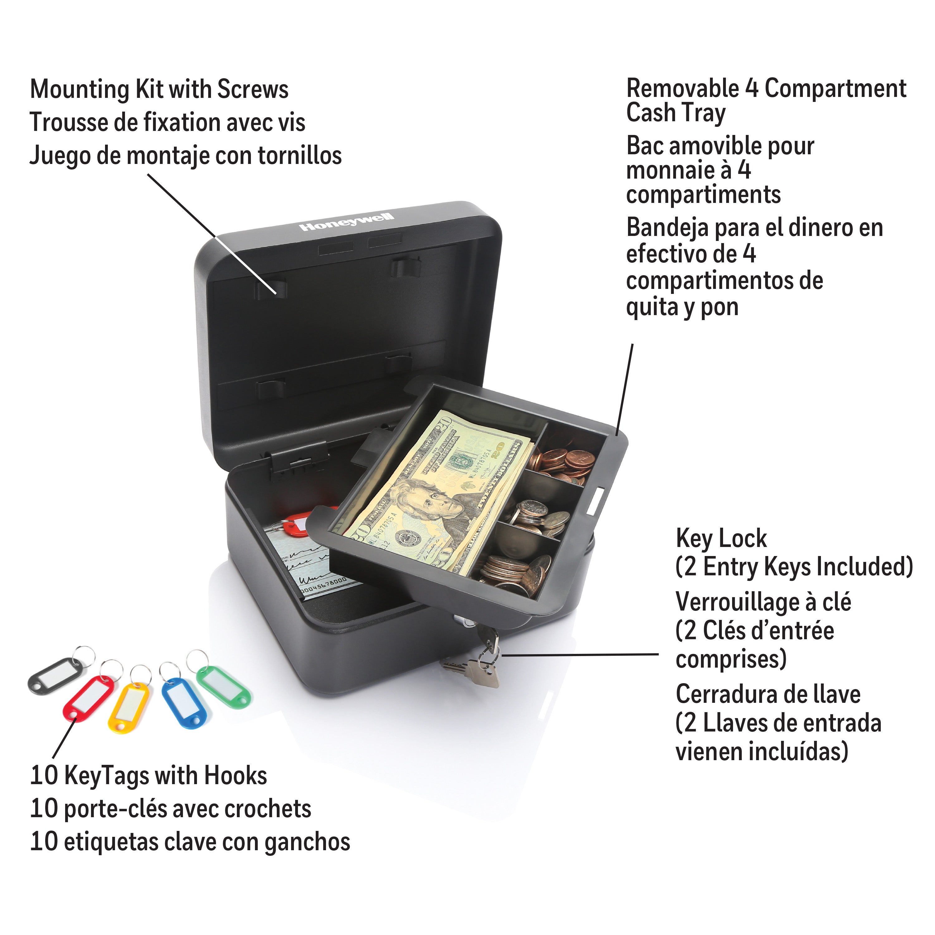 Honeywell 6111 Convertible Cash & Key Box (10 Keys) with Key Lock