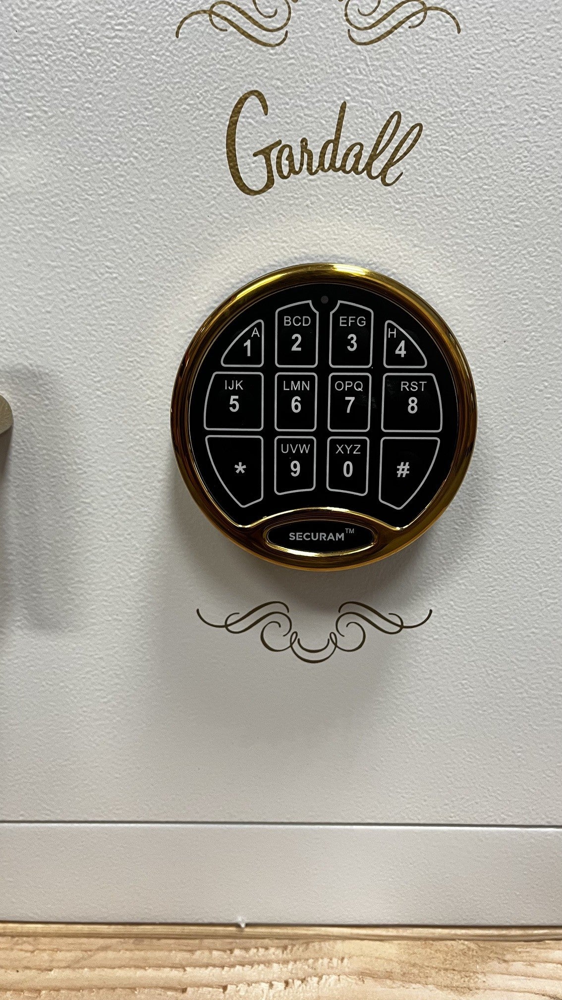 Front view of the safe, it comes with a digital lock. 