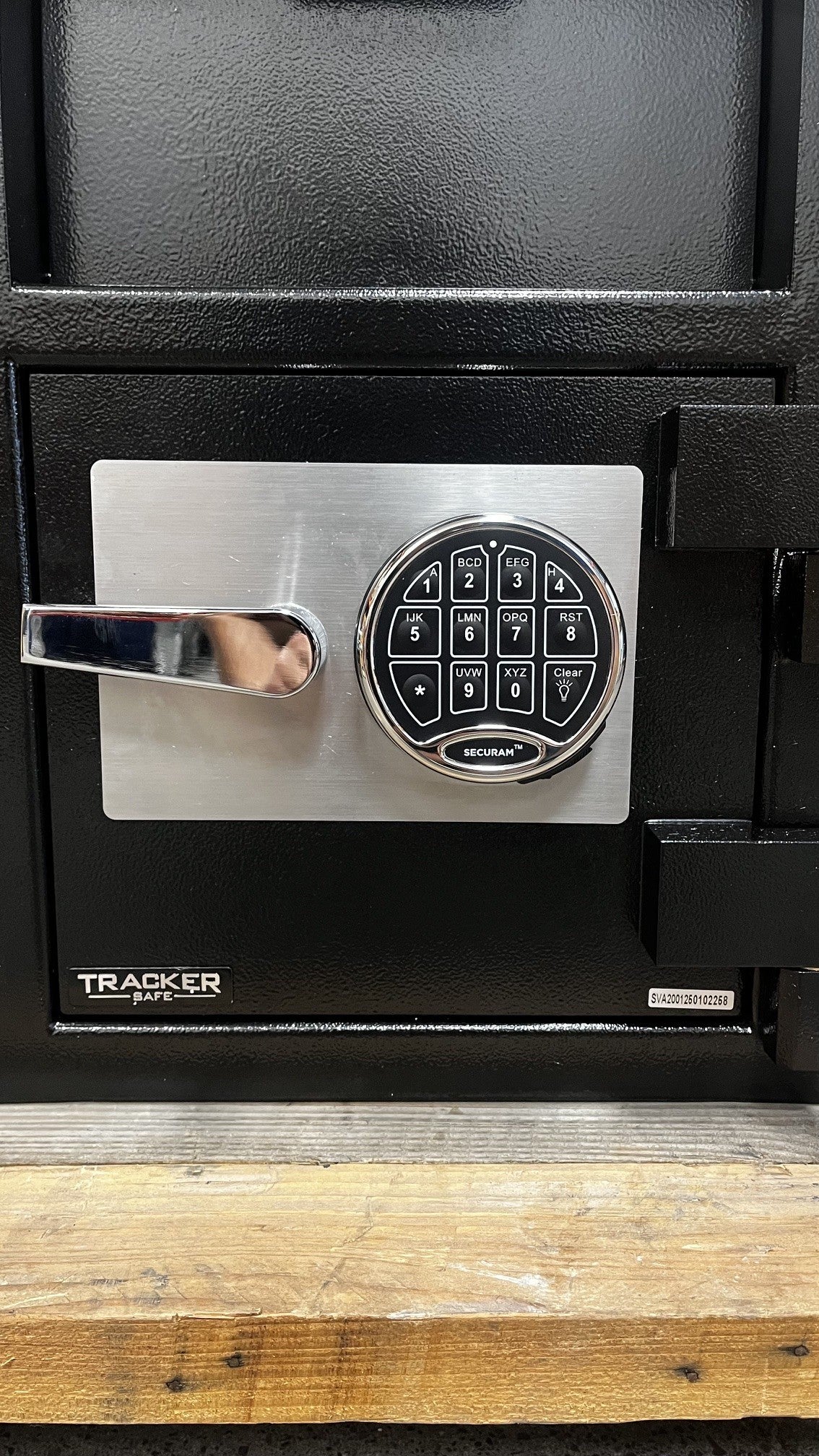 Close-up view of the digital lock. 