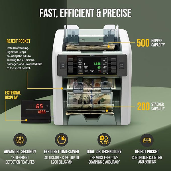 Kolibri B-SGN Signature 2-Pocket Mixed Bill Counter, Sorter & Reader ...