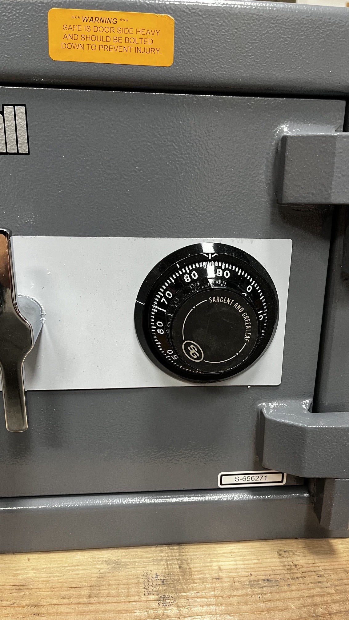 Close-up view of the S&G dial lock. 