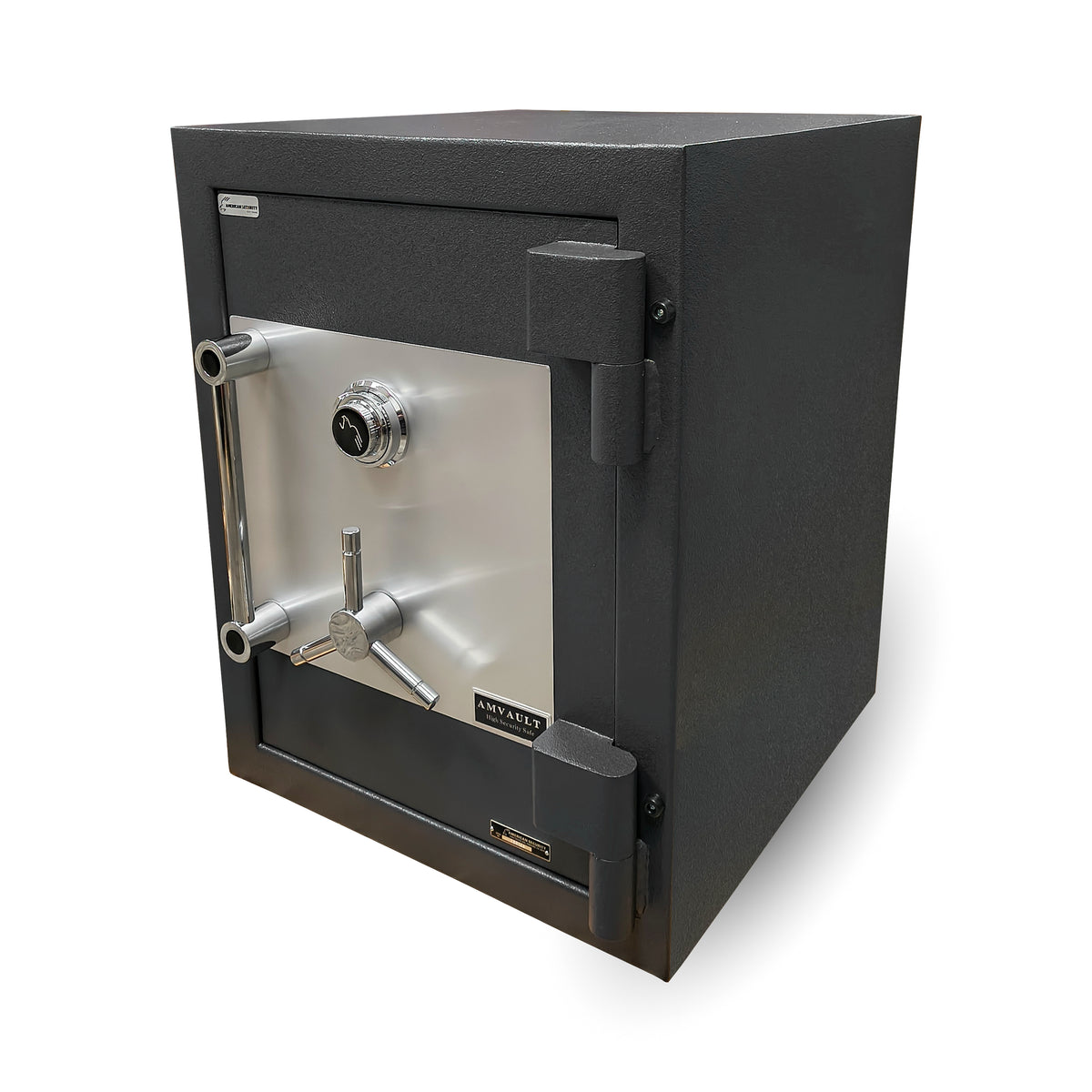 AMSEC American Security AMVAULT CF2518 TL30 high security composite burglar fire rated safe black front right closed.