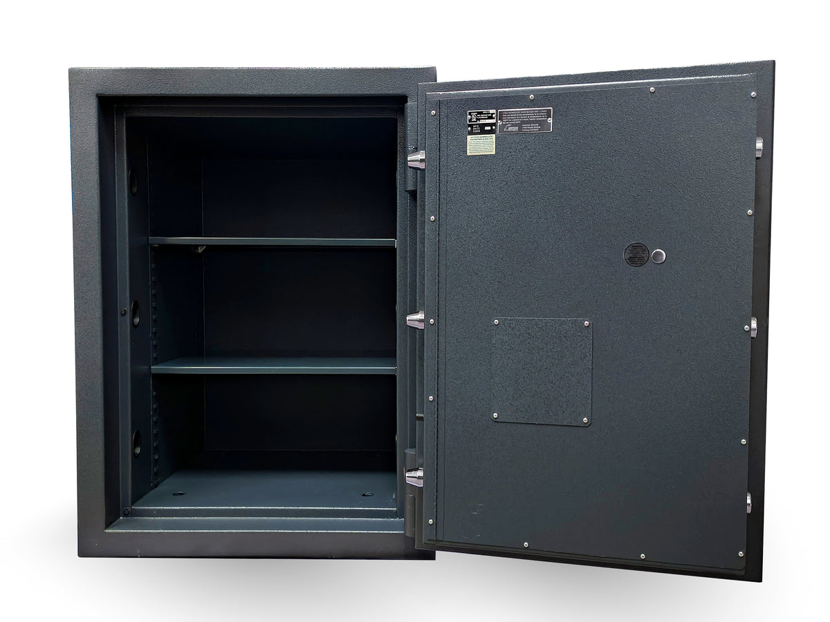 American Security AMSEC AMVAULT CF3524 TL-30 High Security Safe in Charcoal finish front with door open. 