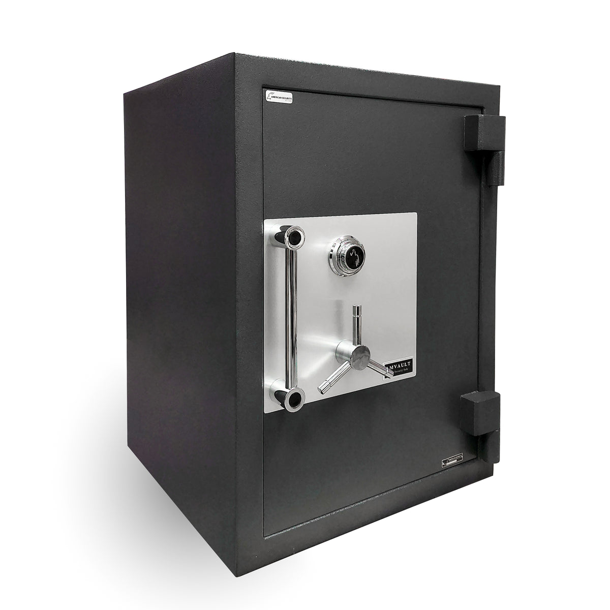 American Security AMSEC AMVAULT CF3524 TL-30 High Security Safe in Textured Black finish front right closed. 