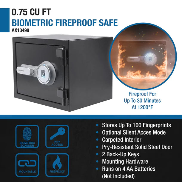 Barska AX13498 Biometric Fireproof Safe - Black Specs
