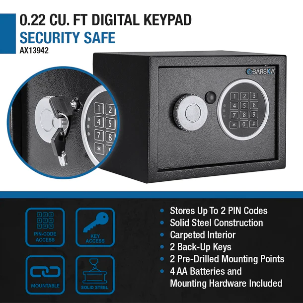 Barska AX13942 Digital Keypad Security Safe Specs